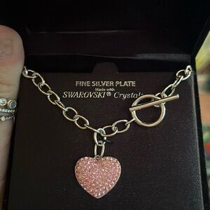 Truly Inspired fine silver plate pink heart necklace with Swarovski crystals